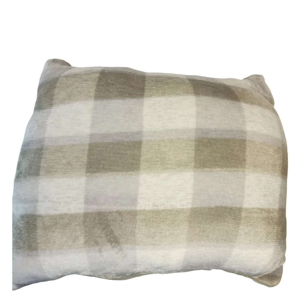 3 Gray White Geometric Diamond Buffalo Plaid Reversible Plush Pillows 16x12